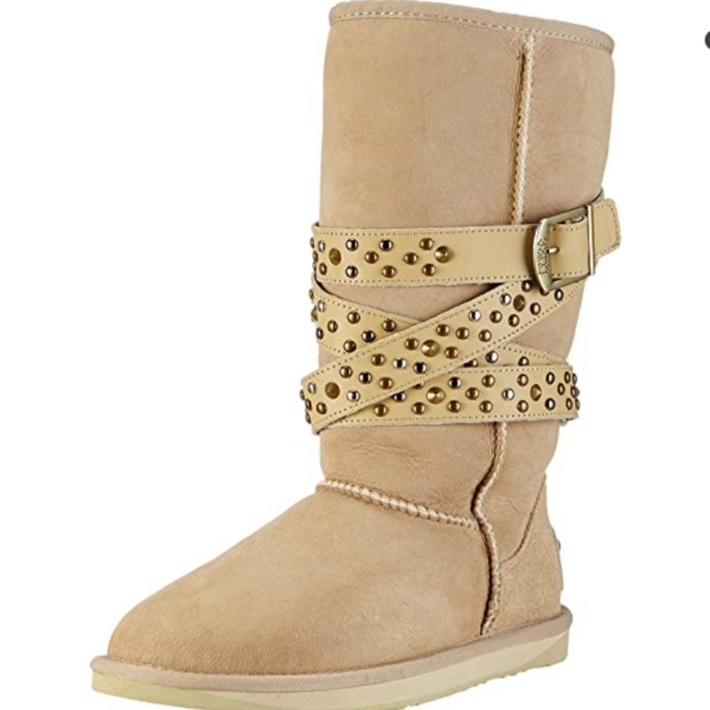 Australia luxe Devil Boots Studded Suede Desogner Leather Sherpa Fur Shearling
